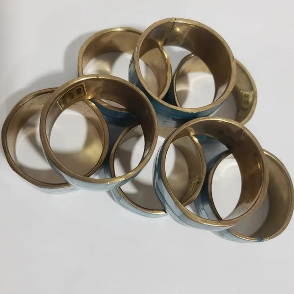 Vintage Brass and Blue Mother of Pearl  Set of 8 Napkin Holders - Picture 5 of 6